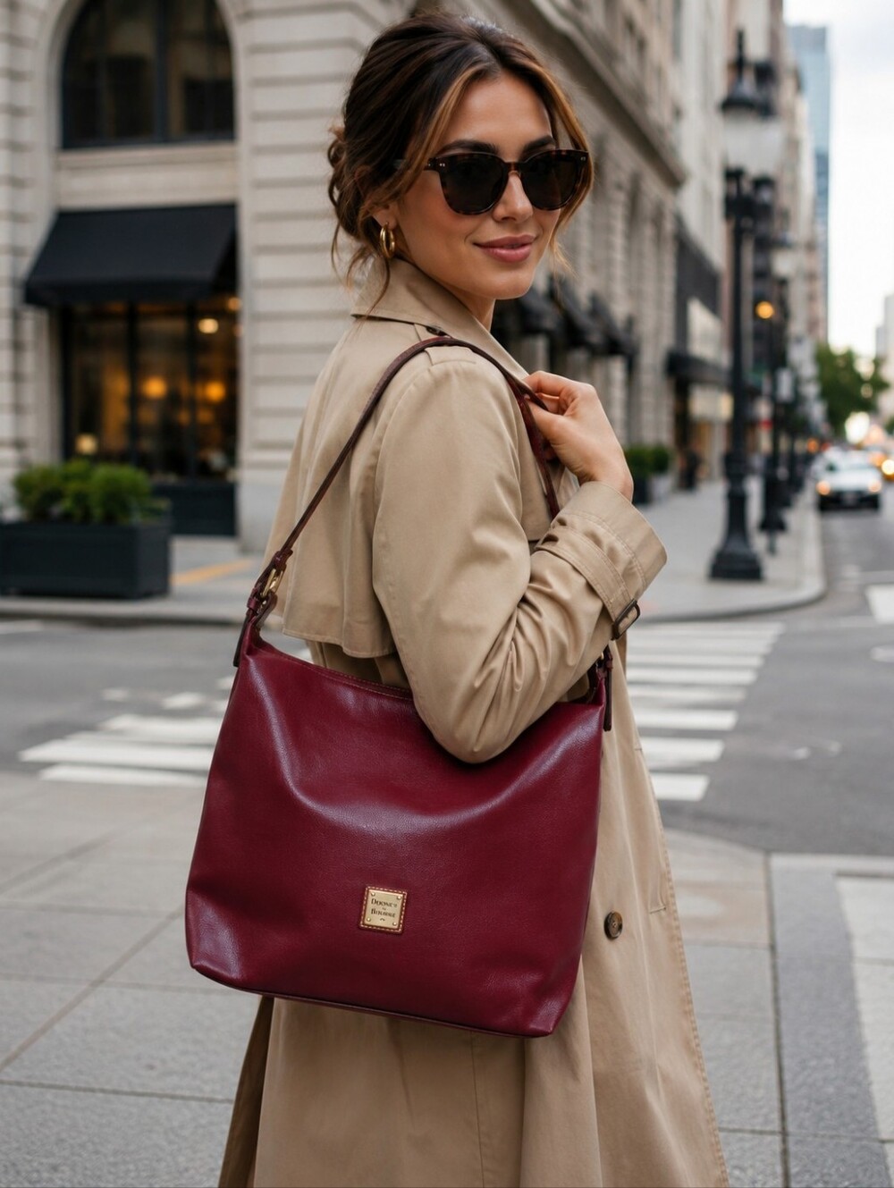 Dooney & Bourke Bordeaux Red Leather Hobo Sac Shoulder Tote Bag XL Size EUC City